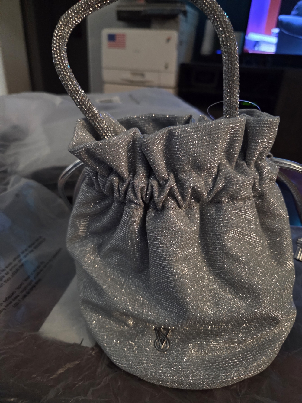 Victoria's Secret Silver Sparkle Drawstring Bucket Bag